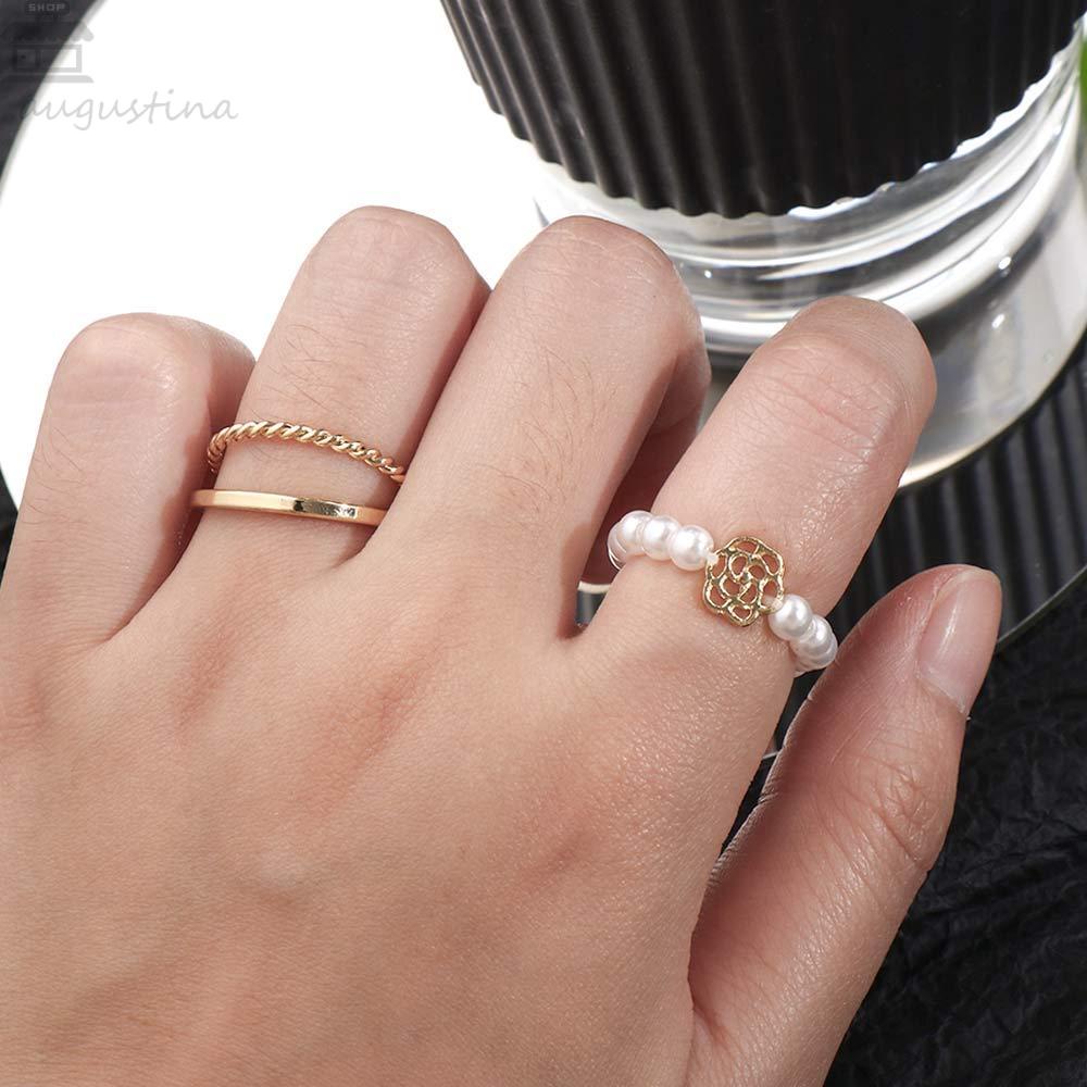 Agustinina Cincin Wanita Mewah Keren Hadiah Emas Aksesoris Fashion Gaya Korea Pembukaan Rings