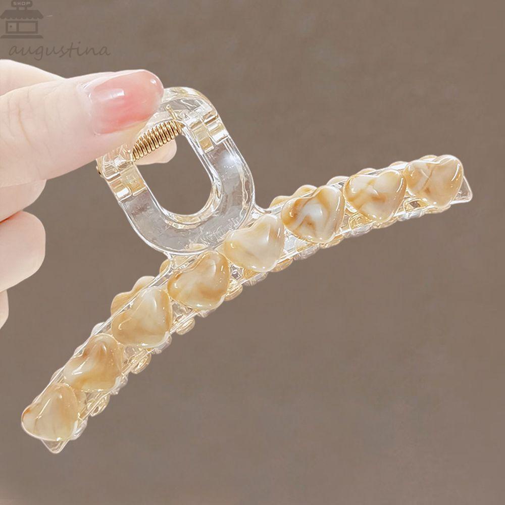 Agustina Wanita Cakar Rambut Hiasan Kepala Vintage Mutiara Hati Ukuran Besar Akrilik Korea Ponytail Holder