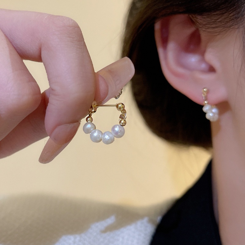 Yeezii Anting Hoop Emas Untuk Wanita Vintage Pearl Earings Perhiasan Aksesoris