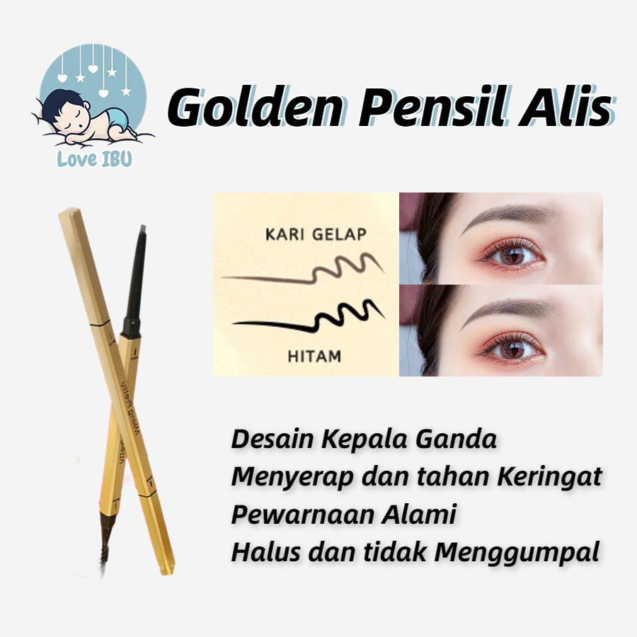 Golden Pensil Alis Anti Air Tarik Benang Eyebrow Waterproof Long Lasting Eyebrow Pencil use with Bulu Mata Palsu dan Mascara