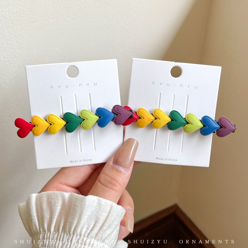 Klip Rambut Love Warna Sisi Lucu Perempuan, Poni Hair Card Clip Headwear Edge