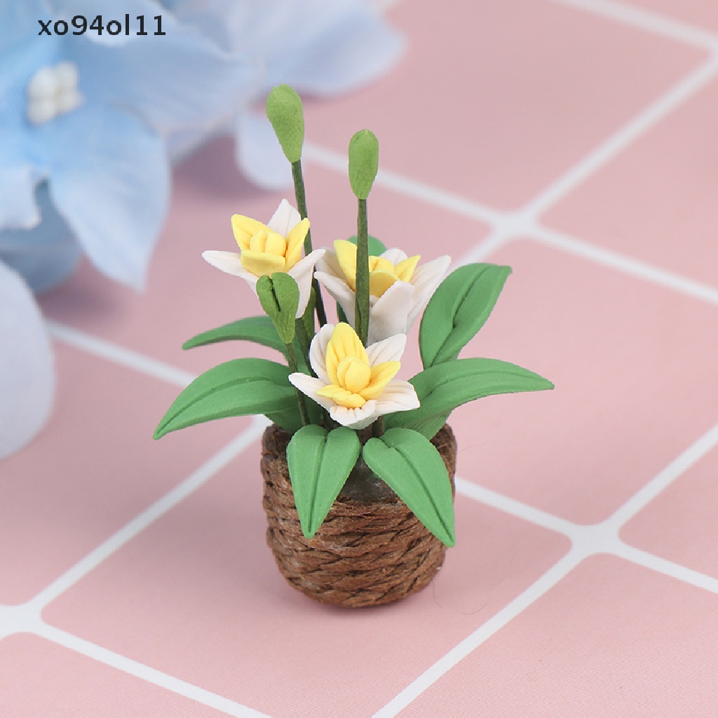 Xo 1:12 Miniatur Rumah Boneka Tanah Liat Mini Pot Bunga Ornamen Mainan OL