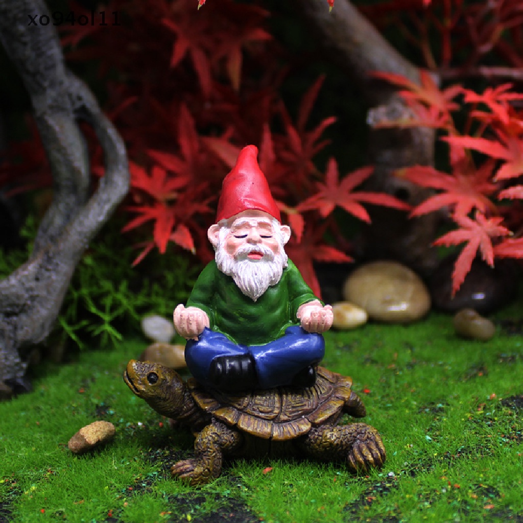 Xo Patung Gnome Taman Lucu Gnome Sitg On tortoise Statue Dwarf Ornament OL