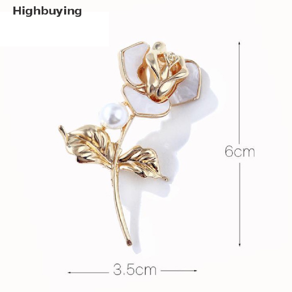 Hbid Fashion Mutiara Bunga Mawar Enamel Bros Kerah Pin Wanita Gadis Perhiasan Hadiah Glory