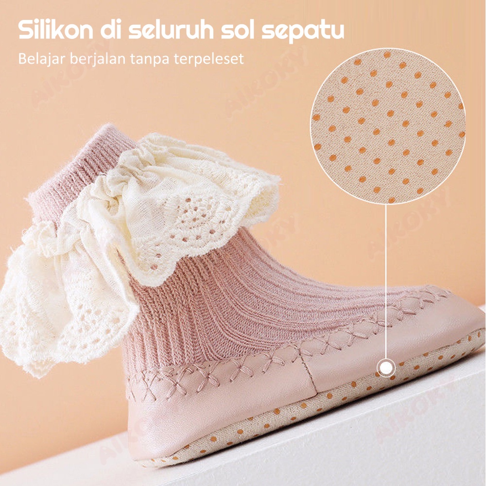 Aikoky Kaos Kaki Sepatu Ruffle Bayi Prewalker Anti Slip 0-2 Tahun