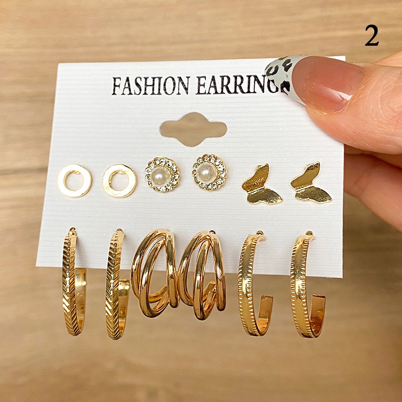 1set Retro Temperamen Geometris Anting Set Lingkaran Emas Resin Earing Wanita Alloy Drop Perhiasan Aksesoris 6set Untuk Memilih