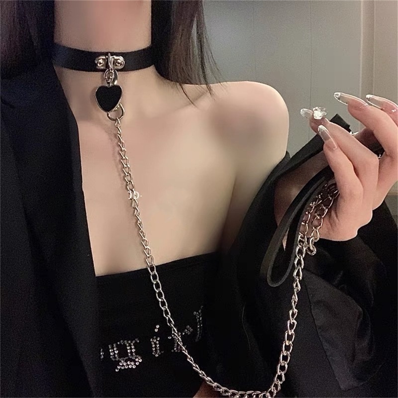 [AYBX] Baru Wanita Seksi Punk Choker Jantung Kerah Kulit Rantai Diikat Cosplay Gothic Kalung Harajuku Aksesoris Pesta