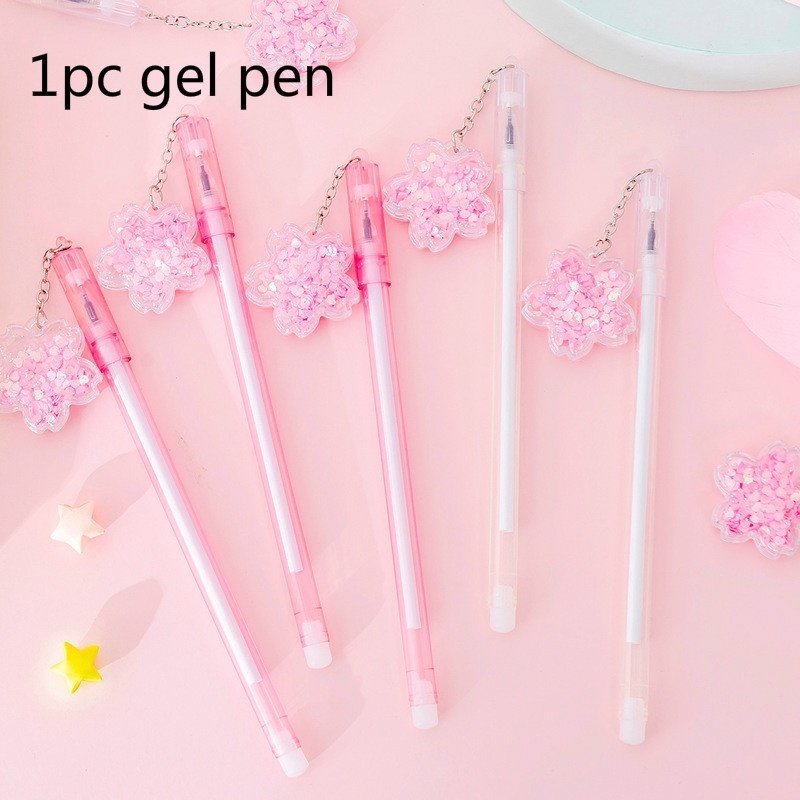 1pc Pena Gel Liontin Sakura Payet Segar Kecil Yang Lucu Pen Penandatanganan Untuk Perlengkapan Alat Tulis Kantor Sekolah Siswa