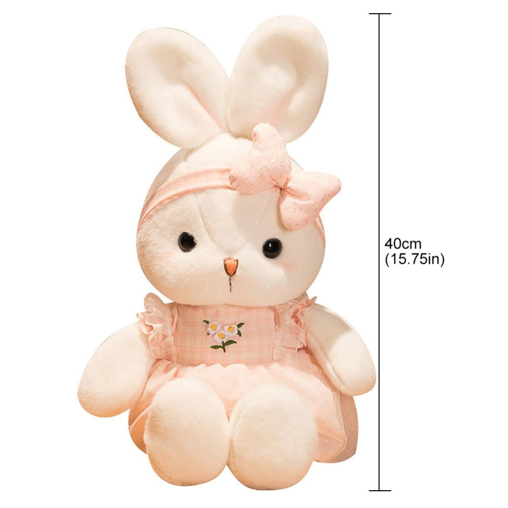 Timekey 40 cm Kelinci Lucu Mainan Mewah Dengan Simpul Busur Rambut Band Telinga Panjang Boneka Lembut Bunny Doll Tidur Mainan Anak Perempuan Anak Bayi Plush Animal Toy N9S4