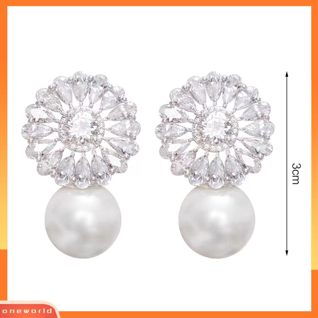 [EONE] 1pasang Drop Earrings Cubic Zirconia Shiny Charming Geometric High-end Dekorasi Aksesori Baroque Bunga Imitasi Mutiara Anting Perhiasan Pertunangan