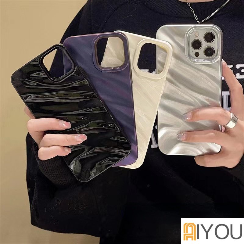 High Grade Ins Ungu Tiga Dimensi Lipit Gelombang Bumper Casing Shockproof Phone Case Untuk Iphone 11 Pro Max 12 13 14 Pro Max XR Xs Max7 8plus 13Promax Non-slip Cover