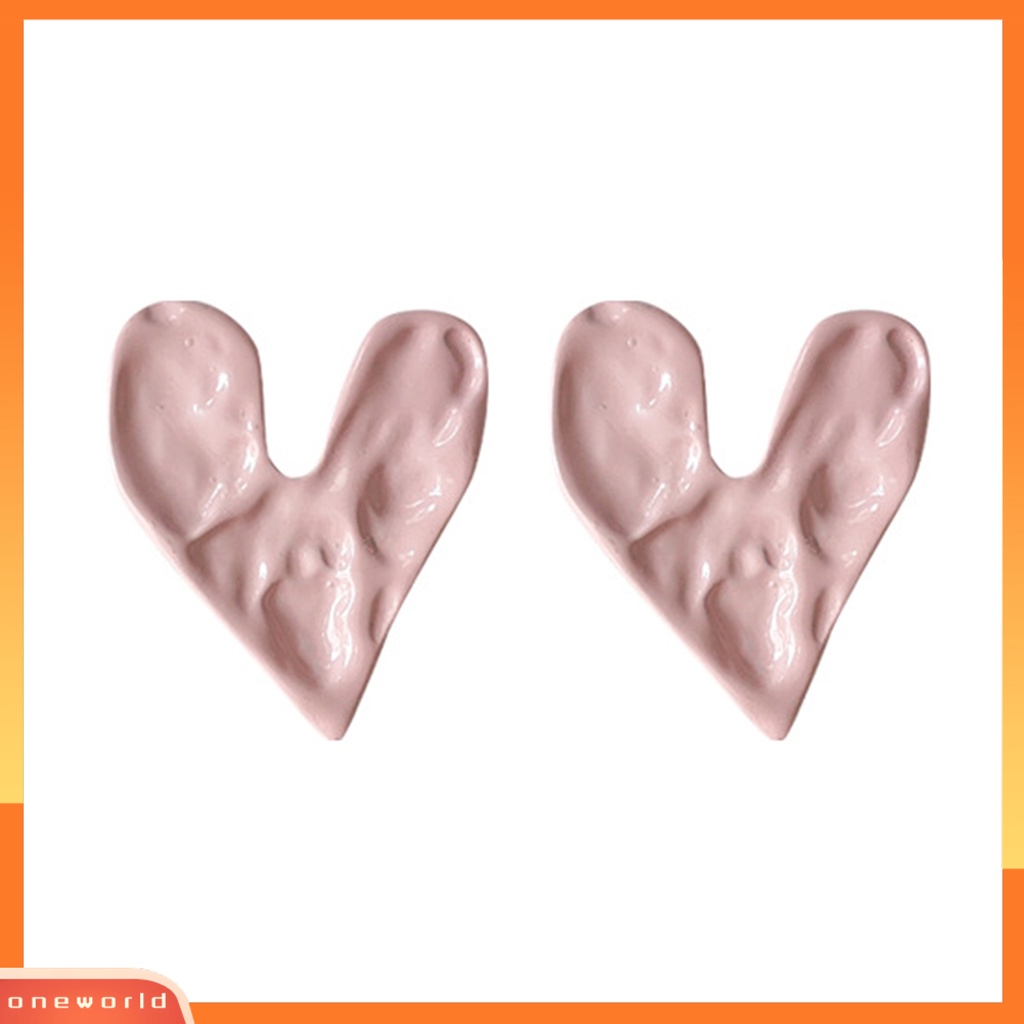 [EONE] 1pasang Ear Studs Pink Enamel Kasar Tidak Teratur Temperamen Cinta Manis Hati Wanita Anting Fashion Perhiasan