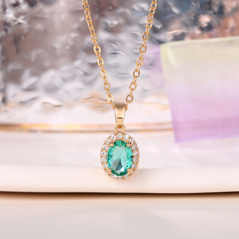 Temperamen Oval Hijau Liontin Kalung Wanita Halus Pesta Pernikahan Leher Aksesoris Baru Perhiasan Fashion Hadiah Mewah