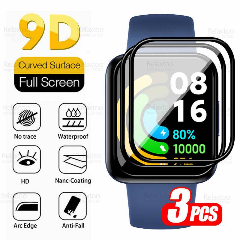 3pcs 9D Curved Tempered Glass Untuk Xiaomi Watch Color Band2 4 5 7 S1 S2 Pro Sports 42mm 46mm Pelindung Layar Untuk Redmi Poco Watch 2 Lite Soft Edge Film Pelindung