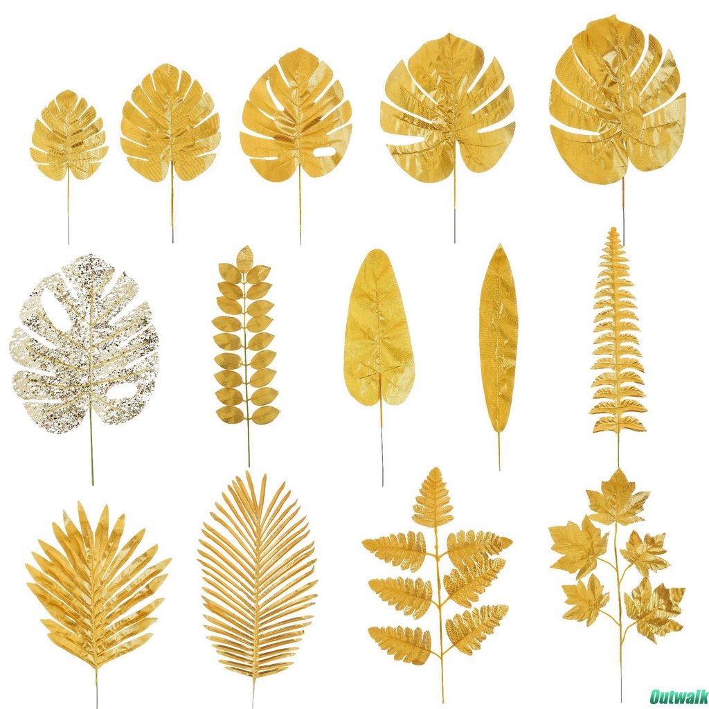Simulation Simulasi Emas Daun Kura-kura Monstera Daun Palem Gaya Nordik Buatan Daun Tanaman Dekorasi Rumah Daun Emas Daun Monster