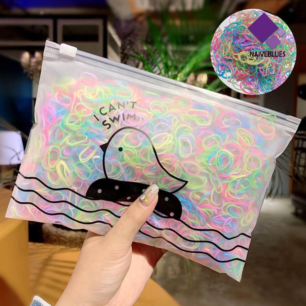 &lt; Naiveblues &gt; 1000Pcs/Bag Wanita Ikat Rambut Elastis Warna-Warni Sekali Pakai Ponytail Holders