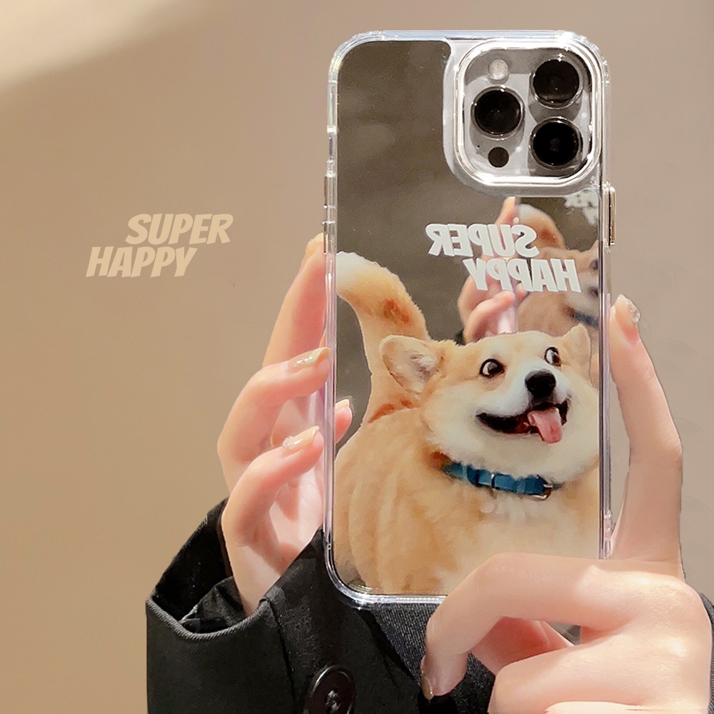 IPHONE Hewan Lucu Puppy Dog Cat Electroplated Camera Frame Phone Mirror Case Cover Untuk Iphone11 12 13 14 PRO MAX