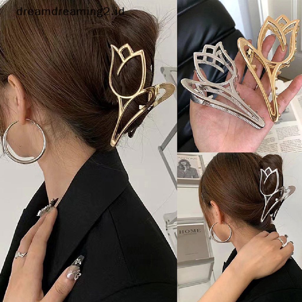 (dream) Tulip Rambut Menangkap Logam Hair Claw Wanita Hiu Klip Jepit Rambut Perempuan Hiasan Kepala Gadis Aksesoris Rambut//