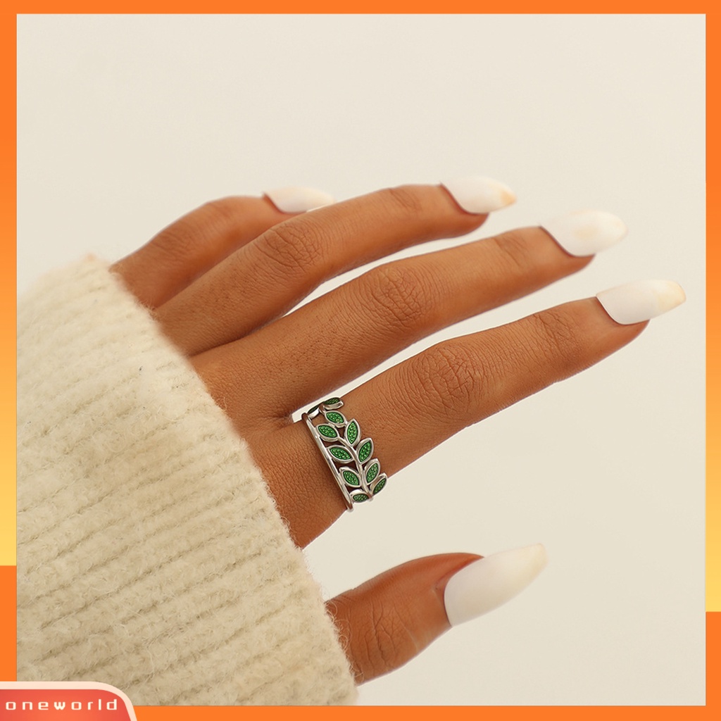 [EONE] Cincin Wanita Daun Bunga Hati Warna Cerah Perhiasan Pembukaan Adjustable Finger Ring Untuk Pesta Perjamuan Prom