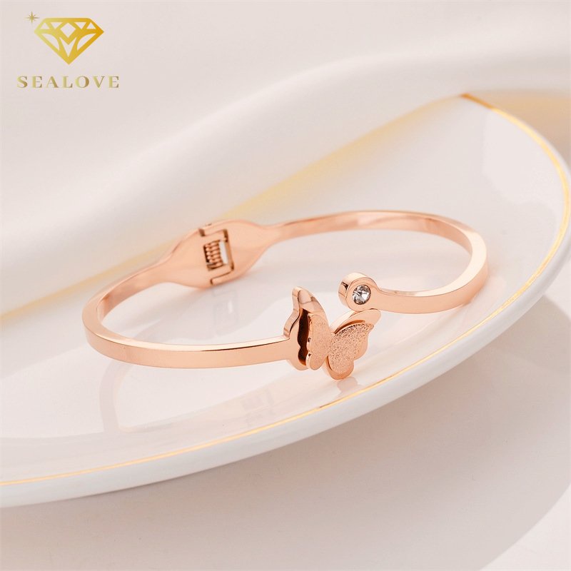 Gelang Titanium Wanita Anti Karat Model Simple Kupu-kupu Korea Fashion Bracelet 18K Emas COD