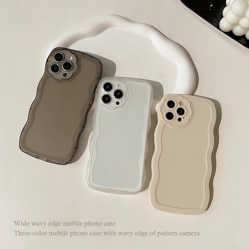 IPHONE Warna Solid Transparan Berbentuk Bunga Pelindung Lensa Kamera Bentuk Gelombang Soft Phone Case Cover Untuk Iphone7 8 PLUS X XR XS 11 12 13 14 PRO MAX SE 2020