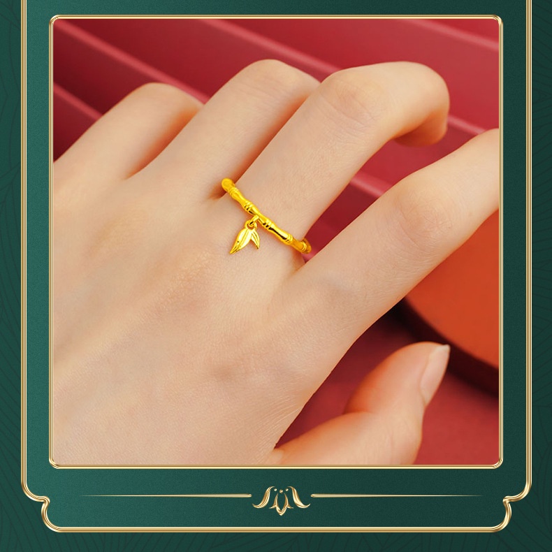 Goldkingdom Perhiasan Fashion 24 K Bangkok Aksesoris Ready Stock Baru Ditinggikan Cincin Bambu Desain Yang Dapat Disesuaikan Ring Lady