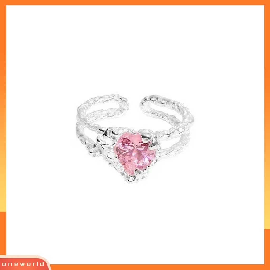 [EONE] Fashion Cincin Adjustable Indah Cahaya Mewah Desain Pembukaan Bersinar Pakaian Sehari-Hari Tembaga Pink Cinta Zirkon Wanita Cincin Perhiasan Aksesori