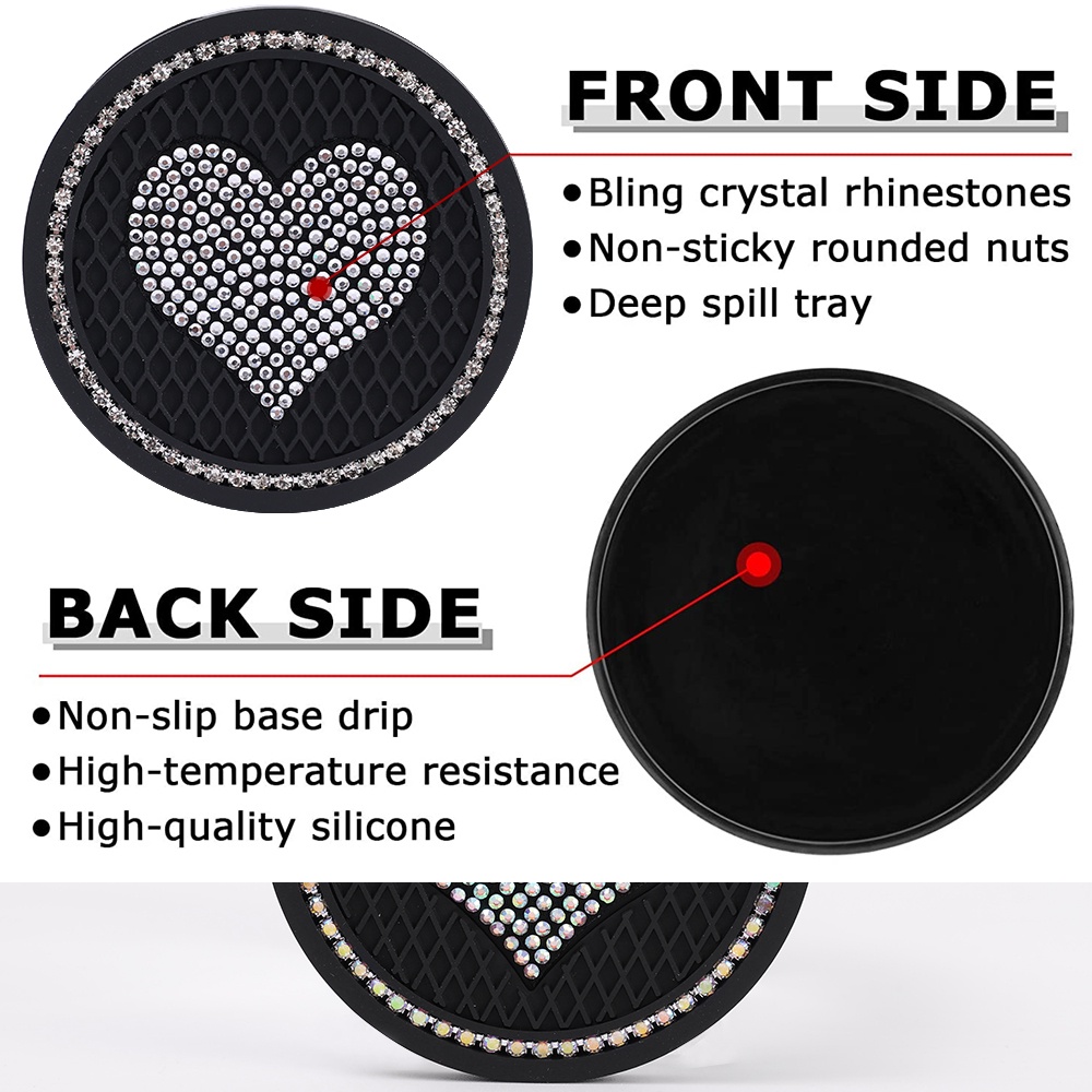 1/2pcs Tergabung Air Cup Pad Anti-Selip Kreatif Bentuk Bulat Cinta Cup Pad PVC Universal Karet Mat Non-slip Drink Bottle Mat for Bottle Holder Coaster Mobil Diamond Water Cup Pad