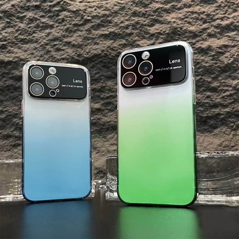 IPHONE Casing Pelindung PC Jendela Besar Untuk Iphone14 13 12 Pro Max 14Plus Hard Case Gradasi Transparansi Tinggi