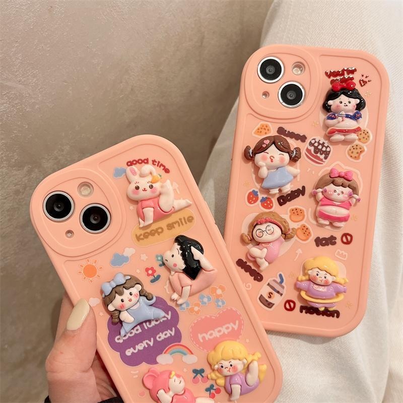 IPHONE Casing Ponsel Desain Gadis Gemuk Boneka 3D Pink Kompatibel Dengan Iphone12 13 14 11 Pro Max X Xs Max Xr Frrf