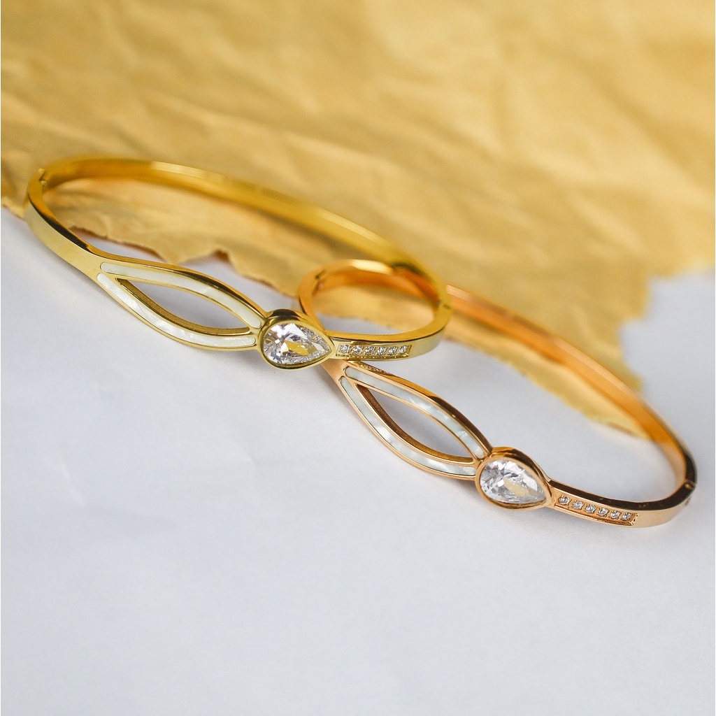 GROSIR Gelang bangle zircon titanium stainless steel 316l anti karat import berkualitas bisa bayar di tempar COD