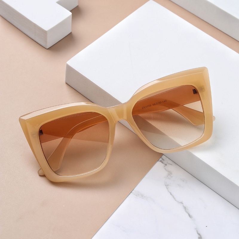 (YUZHU) Western Fashion Oversized Frame Cat Eye Sunglasses Untuk Wanita Hitam Square Gradient Shade Sunglasses