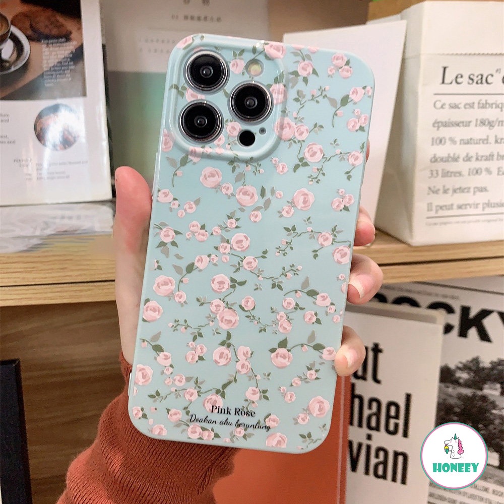 IPHONE Ins Korea Biru Ungu Rose Phone Case Kompatibel Untuk Iphone14 13 12 11 Pro Max14 Plus Lucu Kartun Seni Lembut Cover Pelindung