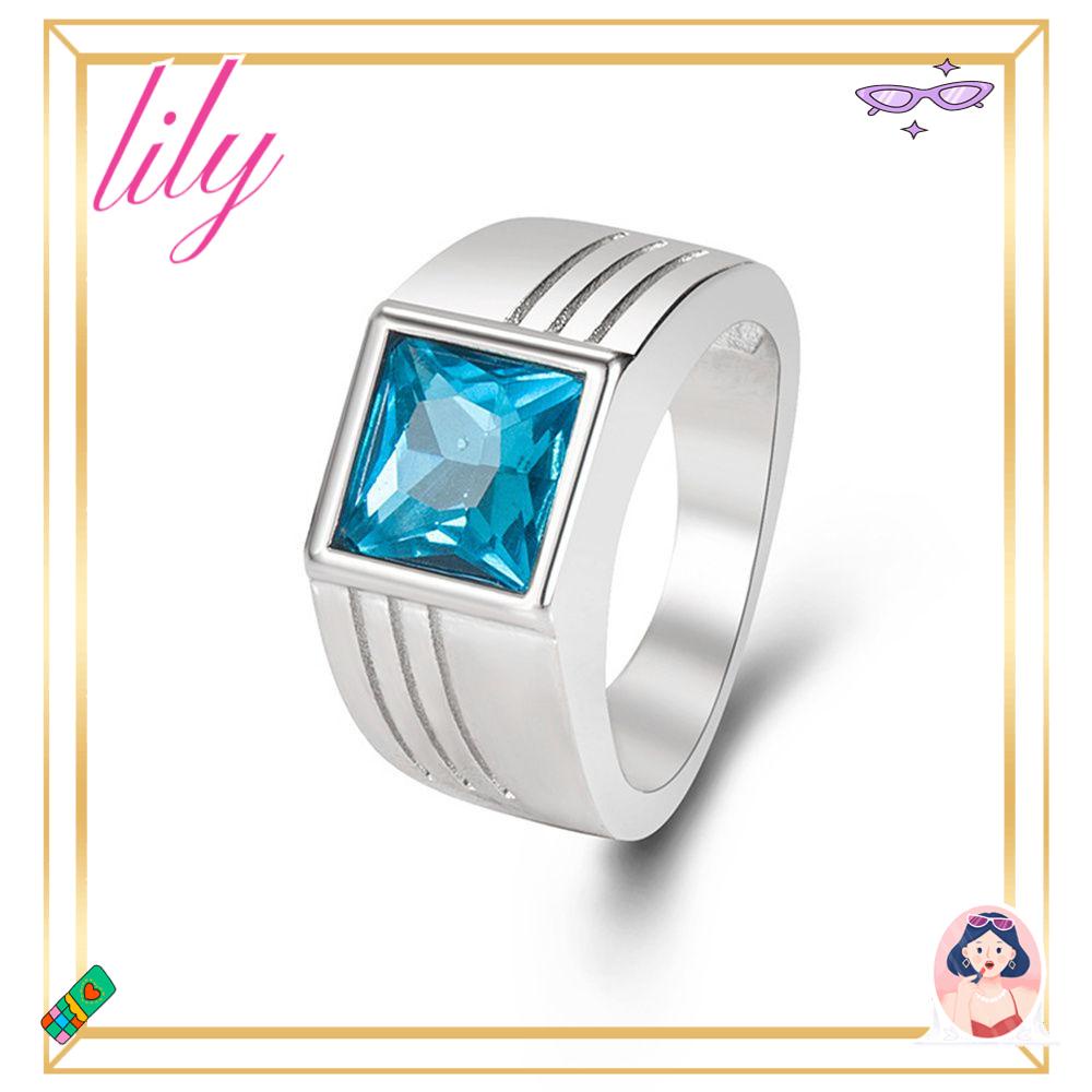 Lily Cincin Pria New Mewah Warna Silver Blue Stone