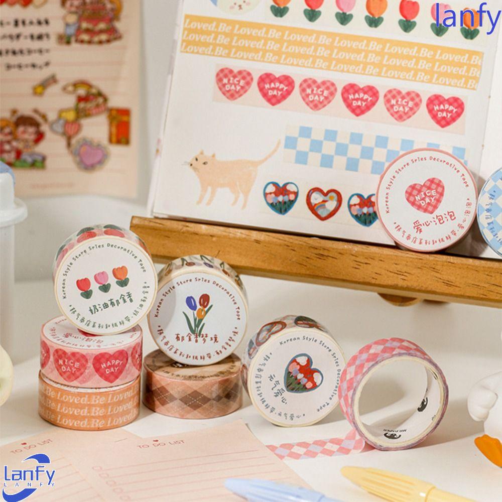 Lanfy Album Stiker Dekoratif Kreatif 2rol Kisi Hati Siswa Alat Tulis DIY PET Tape Sticker