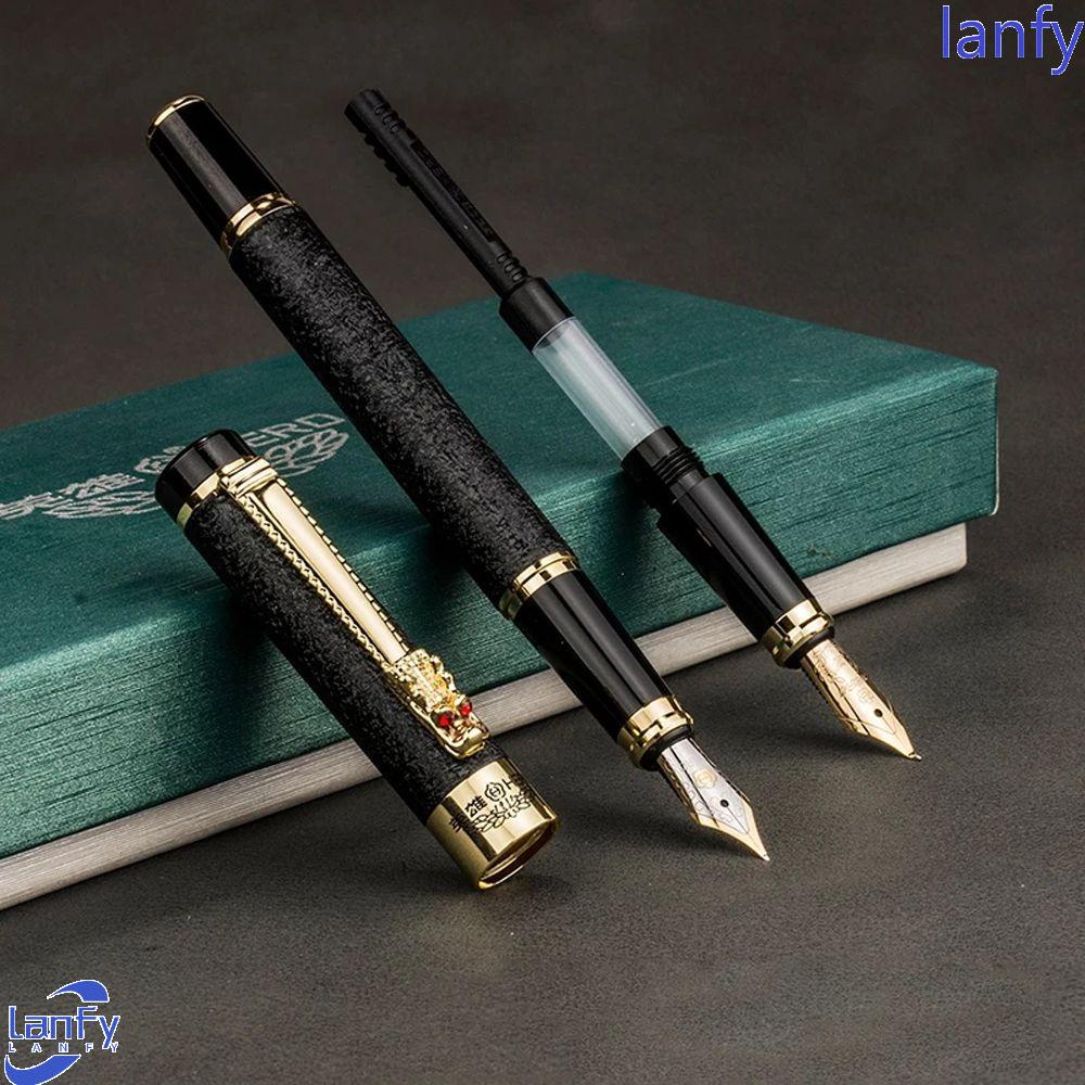 Lanfy Pulpen Tinta Hitam Frosted Motif Naga Emas Untuk Stationery Sekolah / Kantor