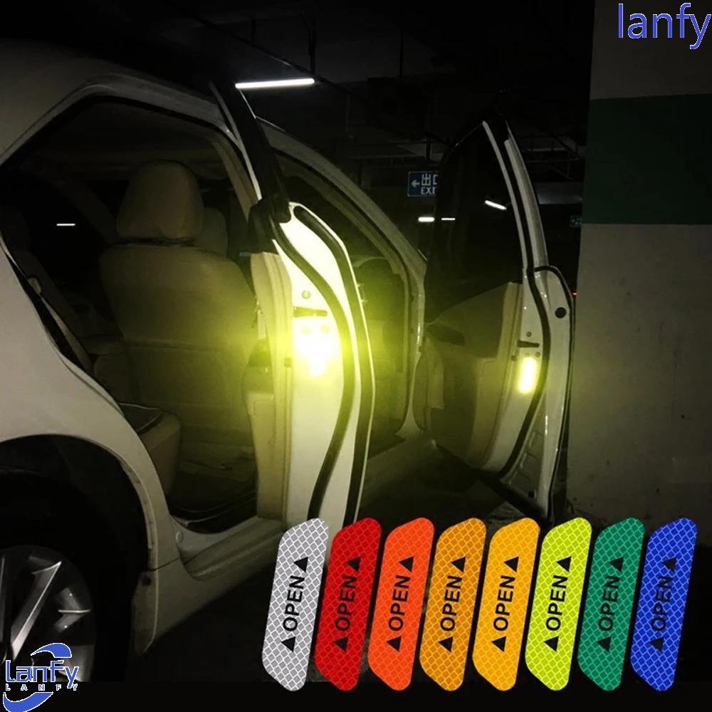 Lanfy 4pcs / Set Stiker Reflektif Penanda Buka Pintu Mobil / Helm Universal Multi Warna