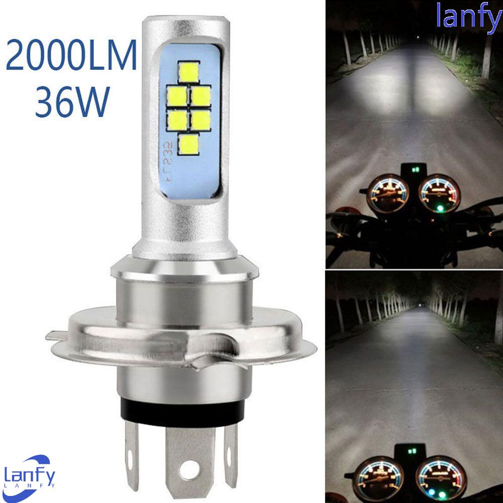 Lanfy Lampu Depan Motor 1PC High Power Waterproof HID Hi/Low Beam Dua Sisi Cahaya H4 Lampu LED