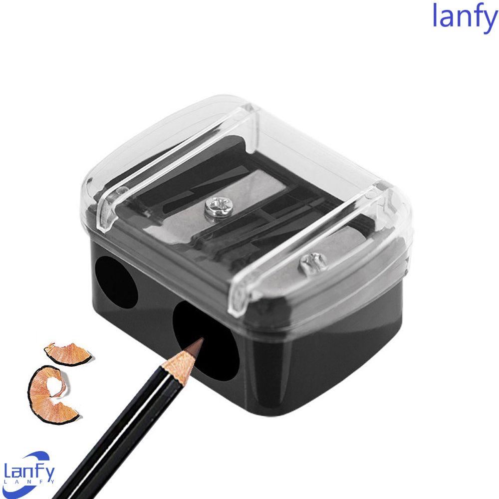 Lanfy Pengasah Pensil Lubang Ganda Lucu 1PC Multi Purpose Presisi Hitam Alat Tulis Pengasah Kosmetik