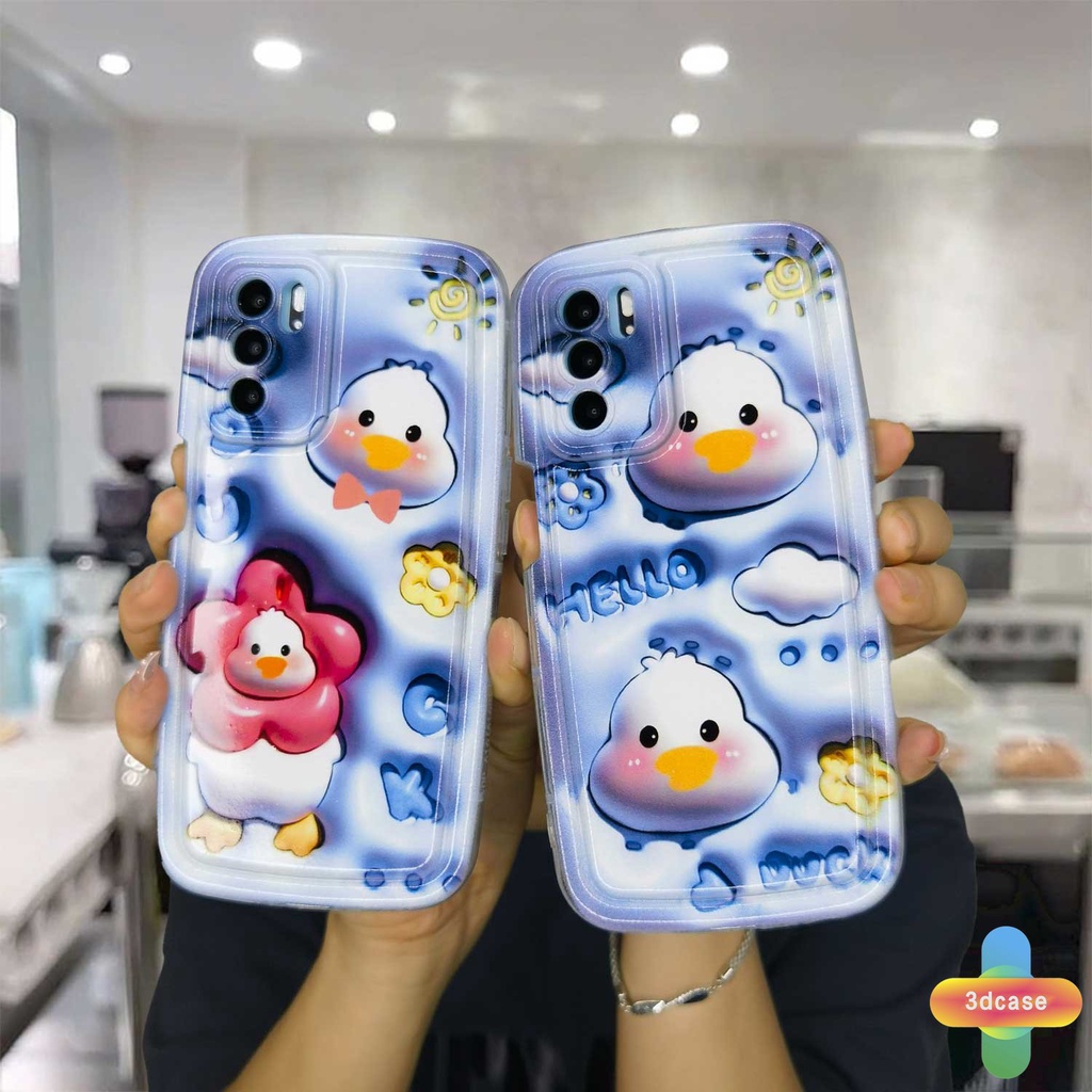 Casing OPPO A15 A54 A5S A77S A17 A17K A57 A3S A76 A96 A16 A95 A55 A7 A5 A9 A31 A53 A33 2020 A12 A12S A1K A12E A16E A16K A54S A53S A16S A77 A57S A57E A11S Reno 7 7Z 8Z 5 4 6 8 5F 5K 4F 4 5 06 Lite A74 A15S Hello Duck Camera Lens Protection Soap Case