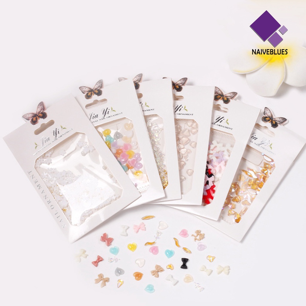 [naiveblues] 50pcs/tas Pesona Nail Art Removable Non-drop Tidak Luntur Anti Gores Stik Efek 3D Ornamen Kuku