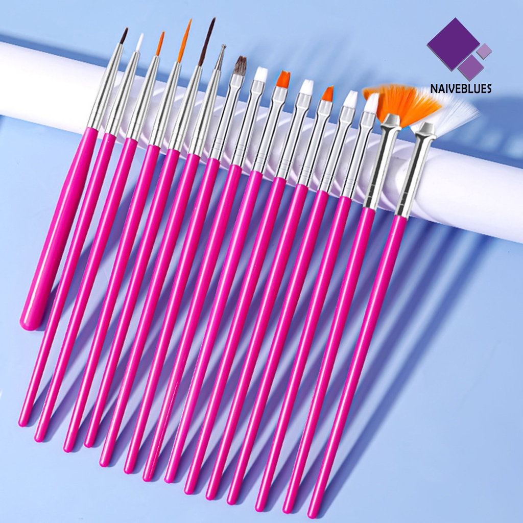 [naiveblues] 15pcs Nail Art Brush Kit Bulu Lembut Halus Tidak Geser DIY Efek Gradien Kuku