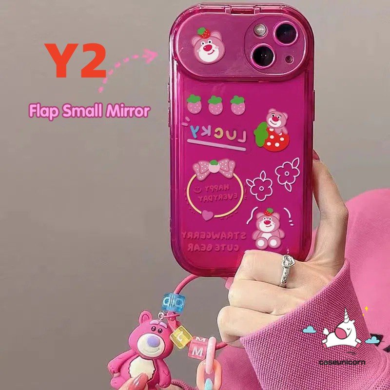 Untuk Vivo Y17 Y20 Y11 Y15 Y91C Y20s G Y1S Y12 Y12i Y20i Y11s Y20A Y12A Y20G Y30G Y12s Cute Strawberry Bear Losto Toy Story Alien Lembut Kreatif Flip Make Up Mirror Case Dengan Boneka 3D