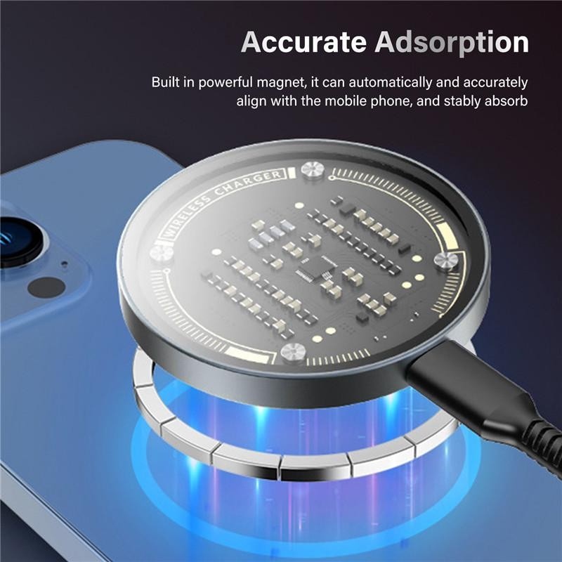 High Quality Transparent Magnetic Wireless Charger 15W Fast Charging Type C Wireless Charger