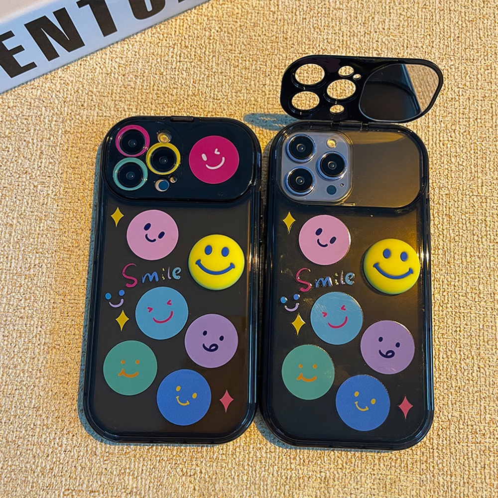 IPHONE Liontin Smile Multicolour Lucu Flip Mirror Phone Holder Case Untuk Iphone14 13 12 11 Pro Max14 Plus Bracket Cover