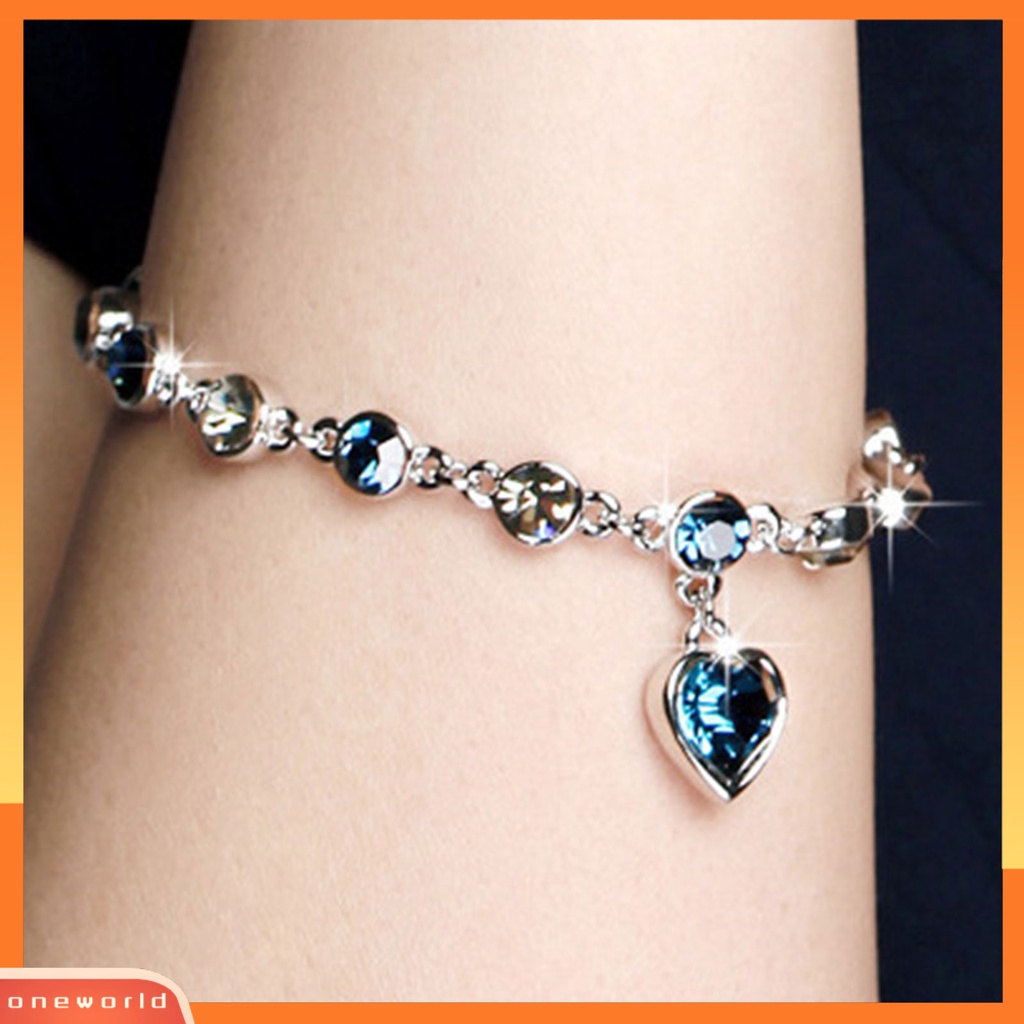 [EONE] Gelang Tangan Rantai Zircon Bentuk Hati Kristal Imitasi Prom Untuk Hari Valentine