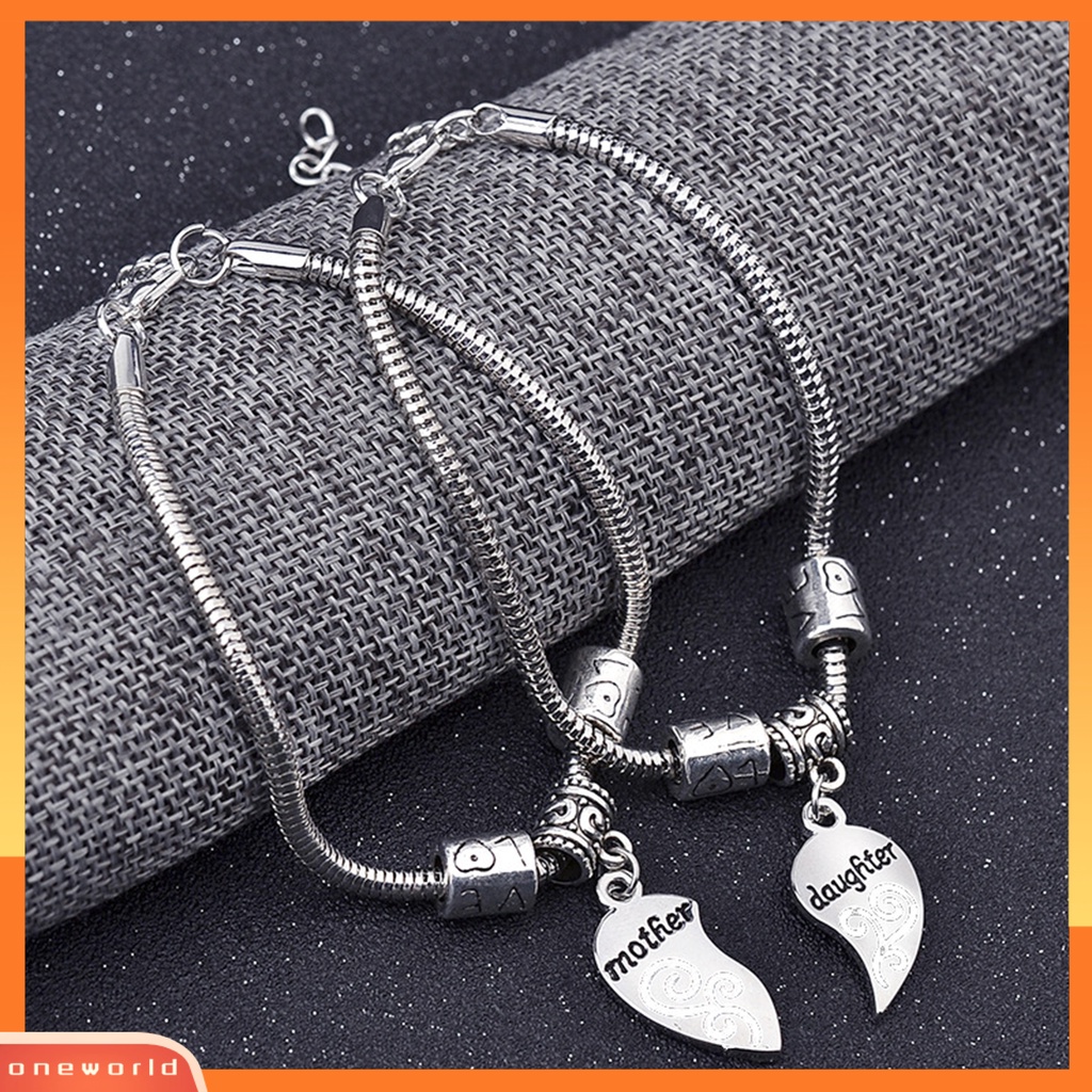 [EONE] 2pcs/set Gelang Putri Ibu Bentuk Hati Bahan Alloy Tahan Lama Set Gelang Stainless Untuk Hadiah