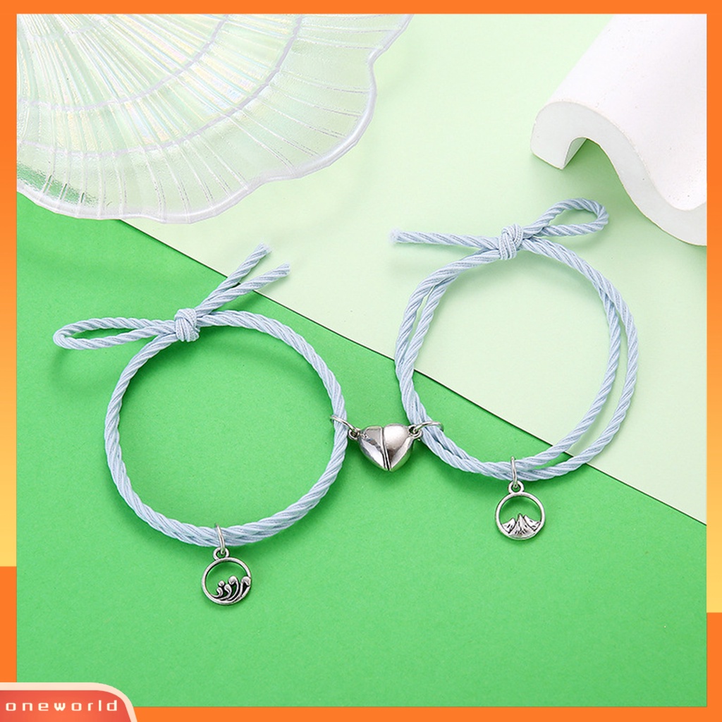 [EONE] 1pasang Gelang Couple Hati Menarik ic Hias All-match Adjustable Perhiasan Hadiah Gelang Karet Wanita Pria Gunung Laut Kunci Lock Persahabatan Pesona Gelang Untuk Pakaian Sehari-Hari