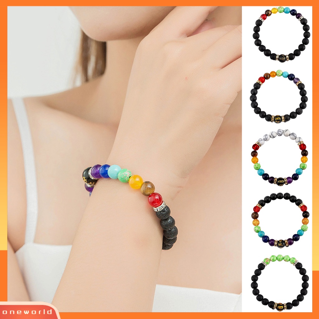 [EONE] Gelang Yoga Warna-Warni Buatan Batu Vulkanik Bentuk Geometris Handmade Eye-catching Healing Anxiety Aksesori 7gelang Batu Penyembuhan Cakra Untuk Kerja