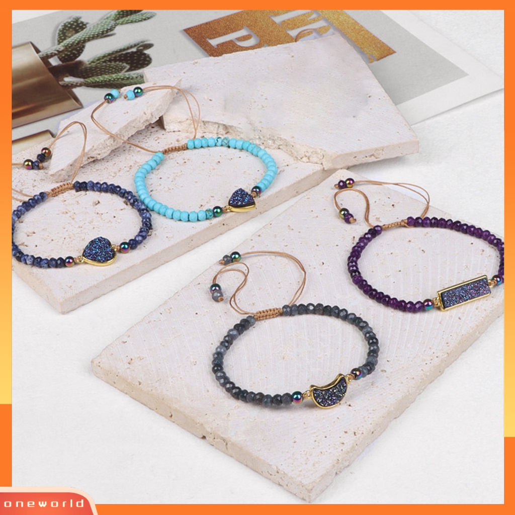 [EONE] Wanita Manik-Manik Gelang Boho Beads Heart Charm Adjustable Braided Rope Hias Hadiah Pacar Wanita Alami Faux Stone Bracelet Jewelry Pakaian Sehari-Hari